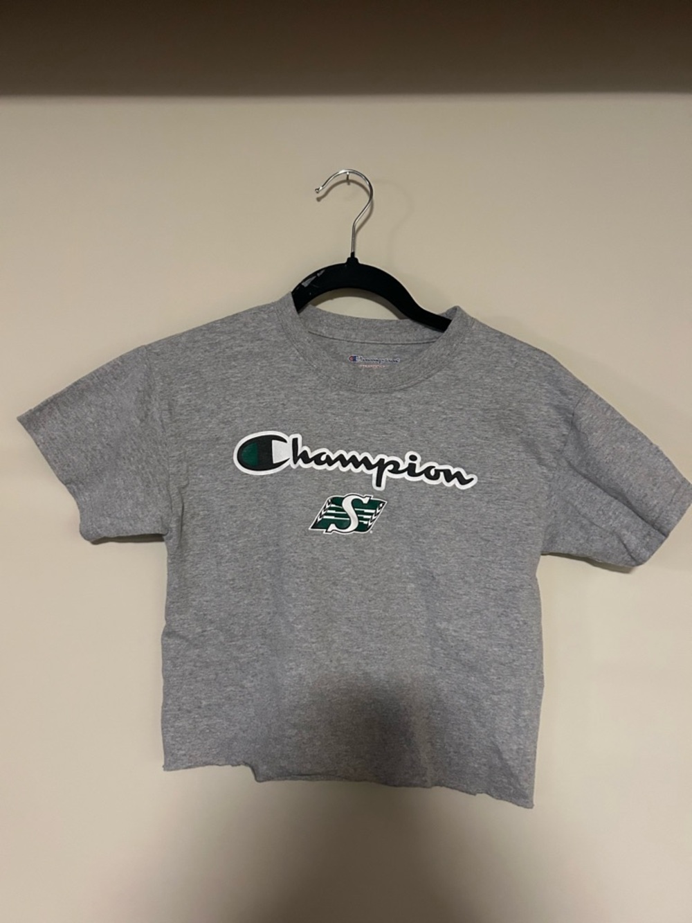 Champion Grey Logo Tee with Green Accent